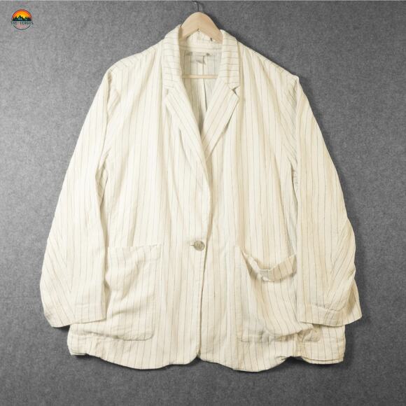 A New Day Linen Suit Jacket Blazer Cream Pinstripe Long Sleeve Lagen Women's 2XL - Picture 1 of 8